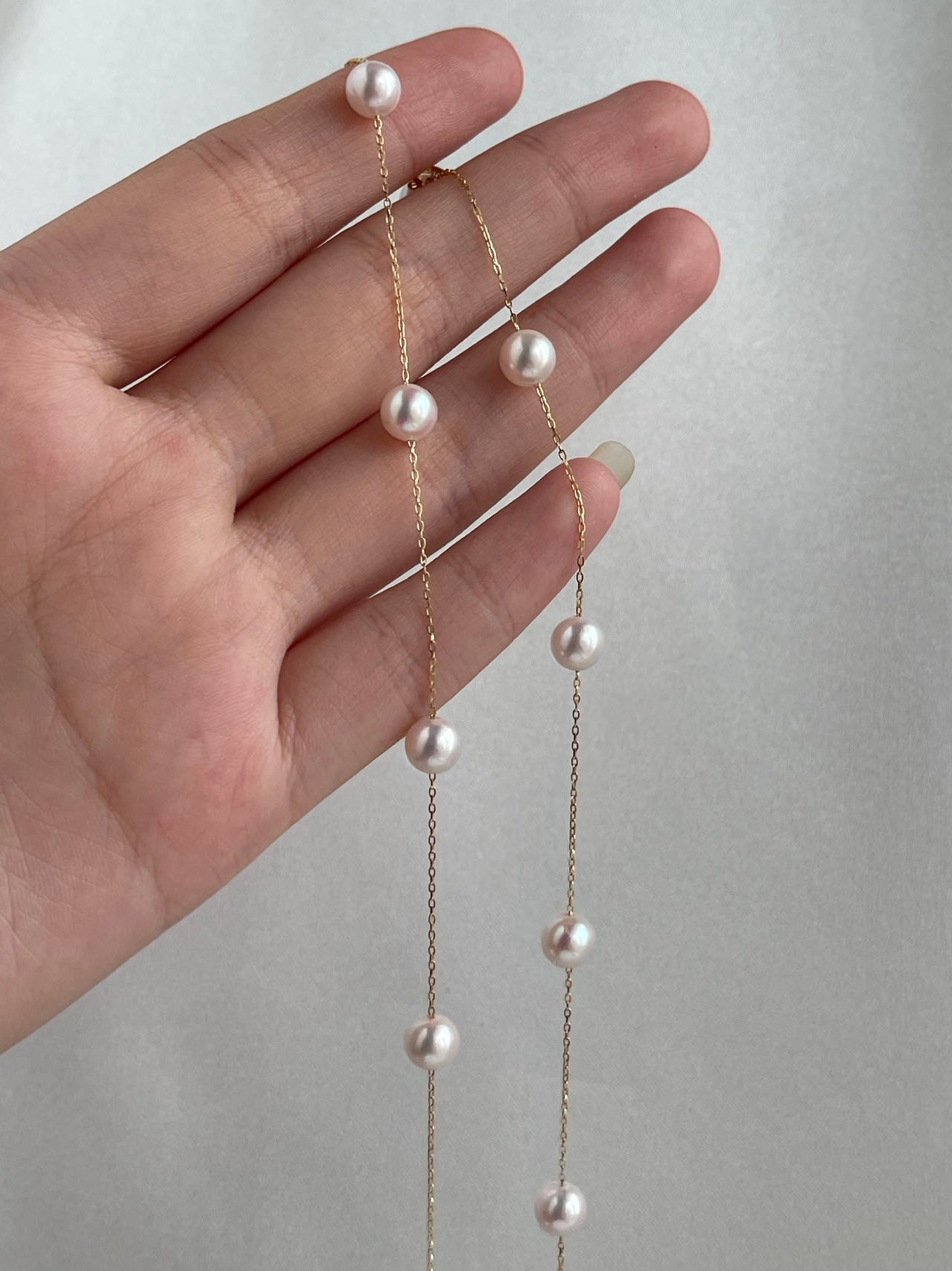 6mm/7mm アコヤ真珠ステーションネックレス 18K イエローゴールド