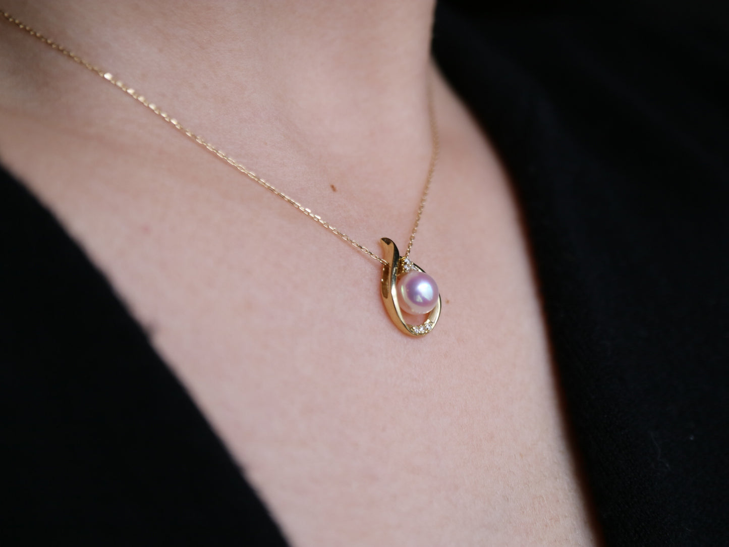 2way 着用 6mm アコヤ真珠 ダイヤモンド ウォータードロップ ペンダントネックレス 18K イエローゴールド
