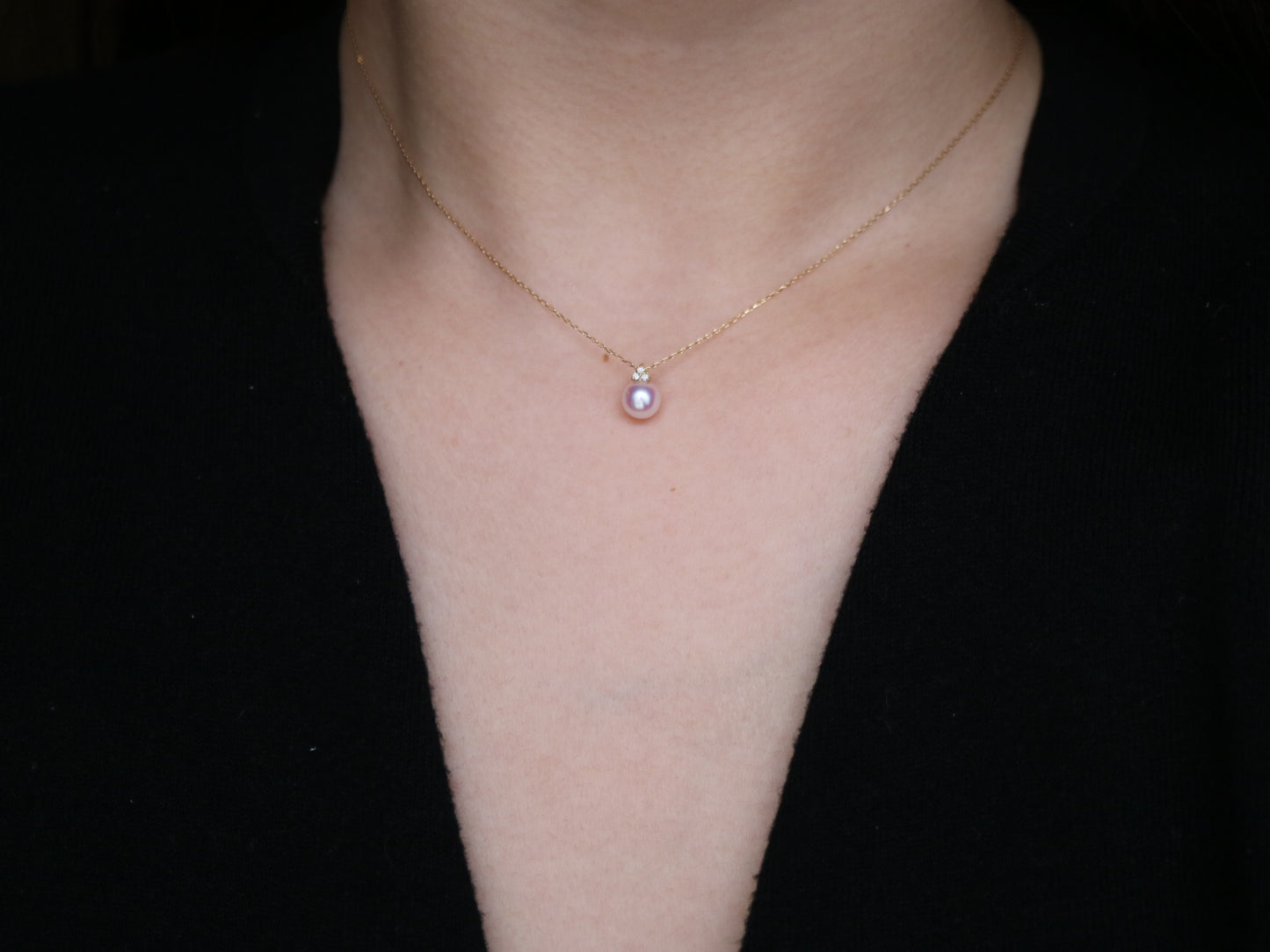 2way 着用 6mm アコヤ真珠 ダイヤモンド ウォータードロップ ペンダントネックレス 18K イエローゴールド