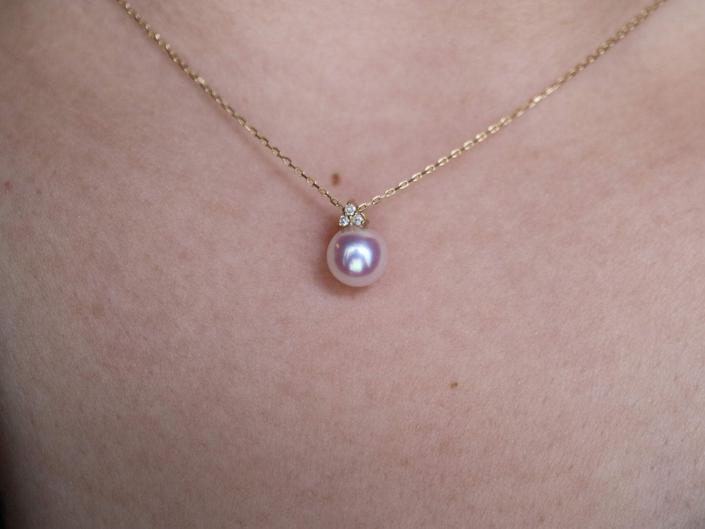 2way 着用 6mm アコヤ真珠 ダイヤモンド ウォータードロップ ペンダントネックレス 18K イエローゴールド