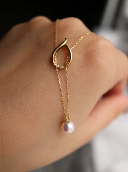 2way Wearing 6mm Akoya Pearl Diamond Water Drop Pendant Necklace 18K Yellow Gold - KOKOPEARLJEWELRY - 5