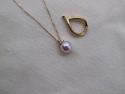 2way Wearing 6mm Akoya Pearl Diamond Water Drop Pendant Necklace 18K Yellow Gold - KOKOPEARLJEWELRY - 6