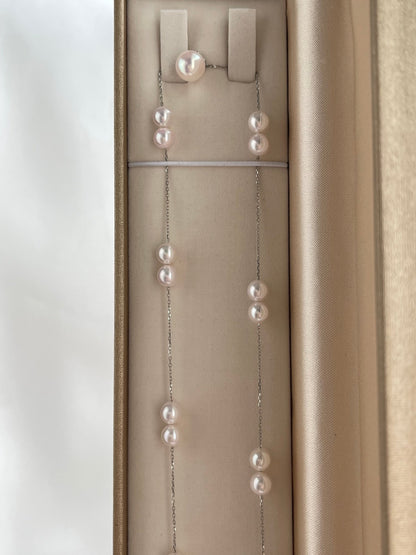 Movable 6mm Akoya Pearl All in One Station Necklace 18K White Gold - KOKOPEARLJEWELRY - 11