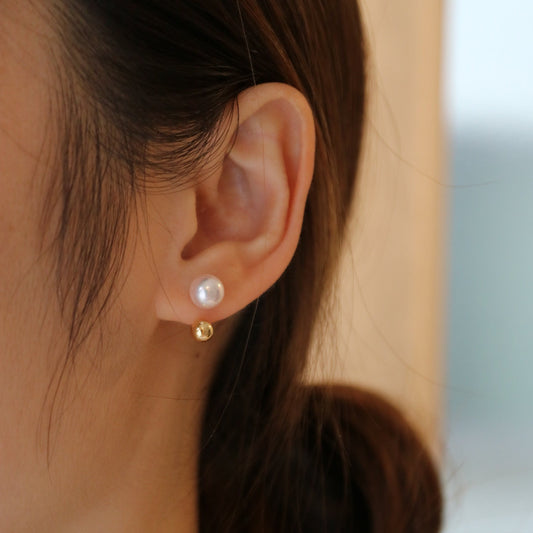 7.5mm Akoya Pearl U Shaped Earrings 18K Yellow Gold - KOKOPEARLJEWELRY - 2