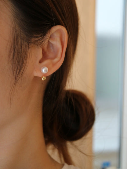 7.5mm Akoya Pearl U Shaped Earrings 18K Yellow Gold - KOKOPEARLJEWELRY - 2