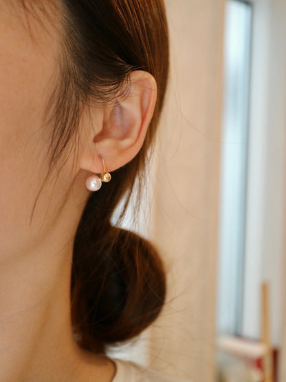 7.5mm Akoya Pearl U Shaped Earrings 18K Yellow Gold - KOKOPEARLJEWELRY - 3