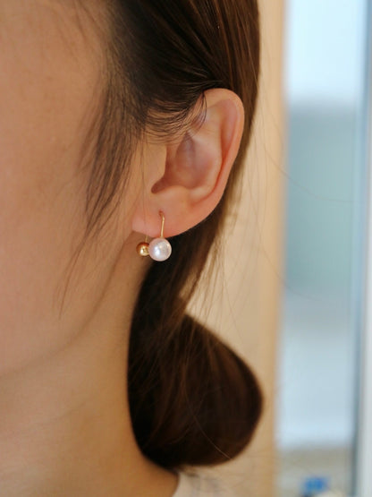 7.5mm Akoya Pearl U Shaped Earrings 18K Yellow Gold - KOKOPEARLJEWELRY - 4