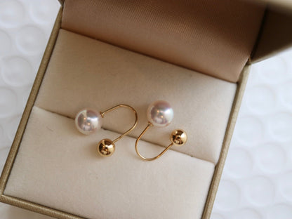 7.5mm Akoya Pearl U Shaped Earrings 18K Yellow Gold - KOKOPEARLJEWELRY - 5