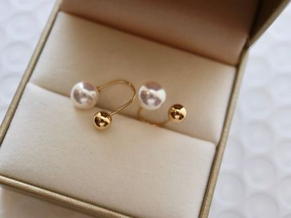 7.5mm Akoya Pearl U Shaped Earrings 18K Yellow Gold - KOKOPEARLJEWELRY - 6
