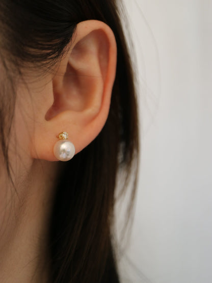 7.5mm Akoya Pearl Diamond Stud Earrings 18K Yellow Gold - KOKOPEARLJEWELRY - 2