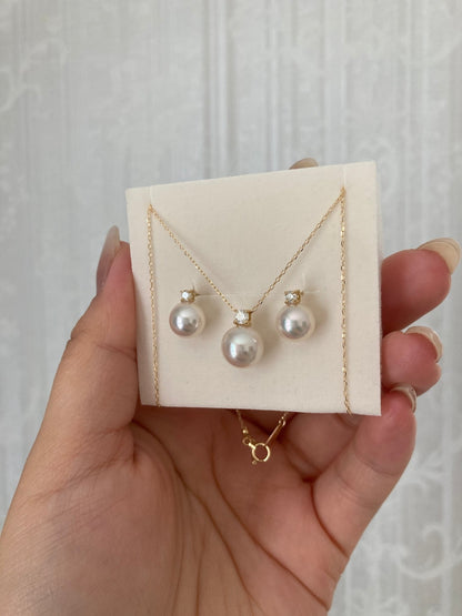 7.5mm Akoya Pearl Diamond Stud Earrings 18K Yellow Gold - KOKOPEARLJEWELRY - 10