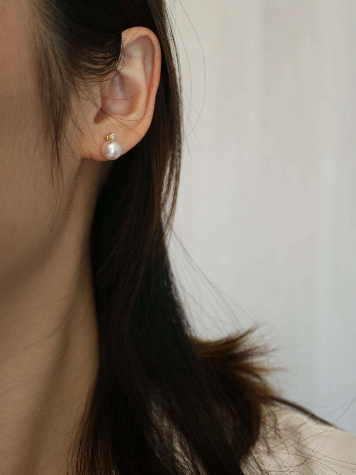 7.5mm Akoya Pearl Diamond Stud Earrings 18K Yellow Gold