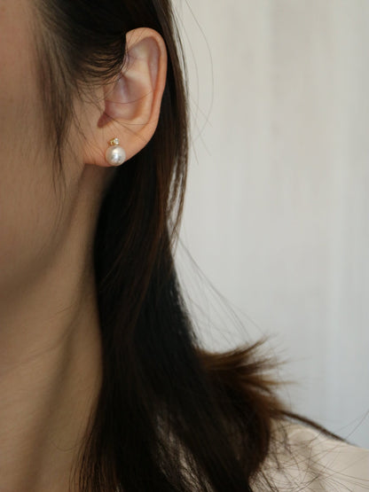 7.5mm Akoya Pearl Diamond Stud Earrings 18K Yellow Gold - KOKOPEARLJEWELRY - 3