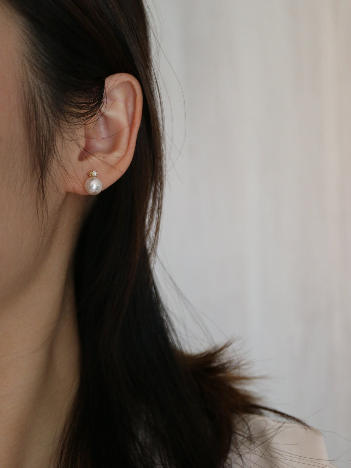 7.5mm Akoya Pearl Diamond Stud Earrings 18K Yellow Gold