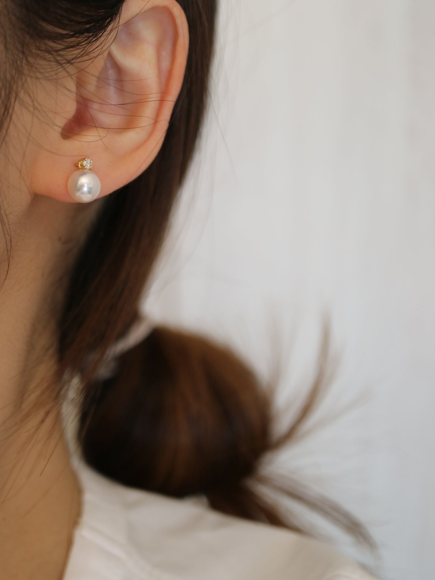 7.5mm Akoya Pearl Diamond Stud Earrings 18K Yellow Gold