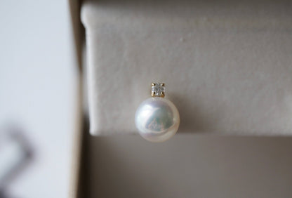 7.5mm Akoya Pearl Diamond Stud Earrings 18K Yellow Gold - KOKOPEARLJEWELRY - 5