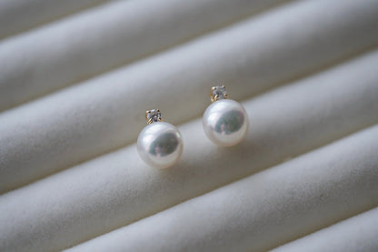 7.5mm Akoya Pearl Diamond Stud Earrings 18K Yellow Gold - KOKOPEARLJEWELRY - 7