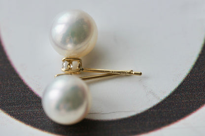 7.5mm Akoya Pearl Diamond Stud Earrings 18K Yellow Gold - KOKOPEARLJEWELRY - 8