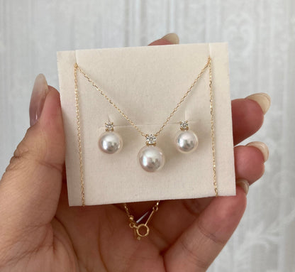 7.5mm Akoya Pearl Diamond Stud Earrings 18K Yellow Gold - KOKOPEARLJEWELRY - 9
