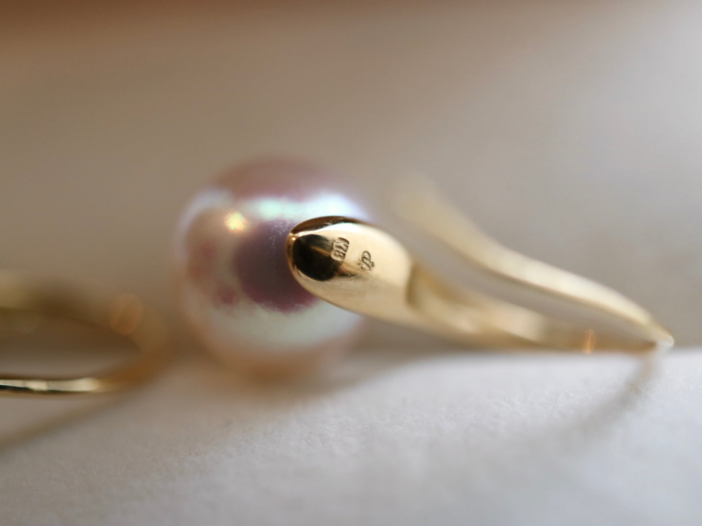 7.5mm White Akoya Pearl Drop Hook Earrings 18K Yellow Gold