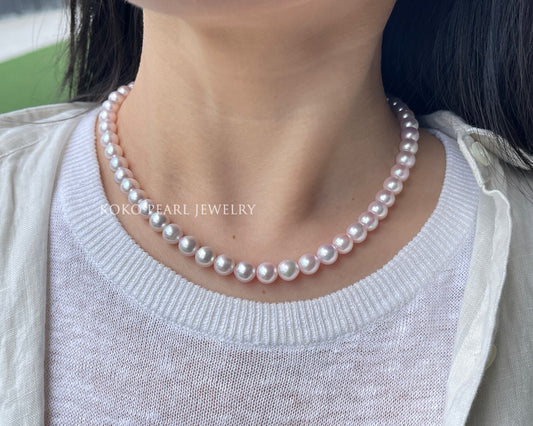 Pinkish White 7.5mm Akoya Pearl Strand Necklace