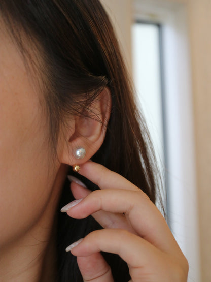 7mm Natural Silver Blue Akoya Pear U Shaped Earrings 18K Yellow Gold - KOKOPEARLJEWELRY - 5