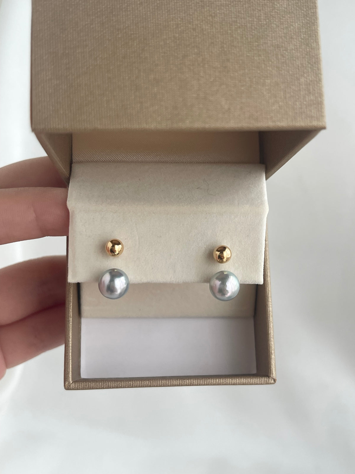 7.0mm Natural Silver Blue Akoya Pear U Shaped Earrings 18K Yellow Gold