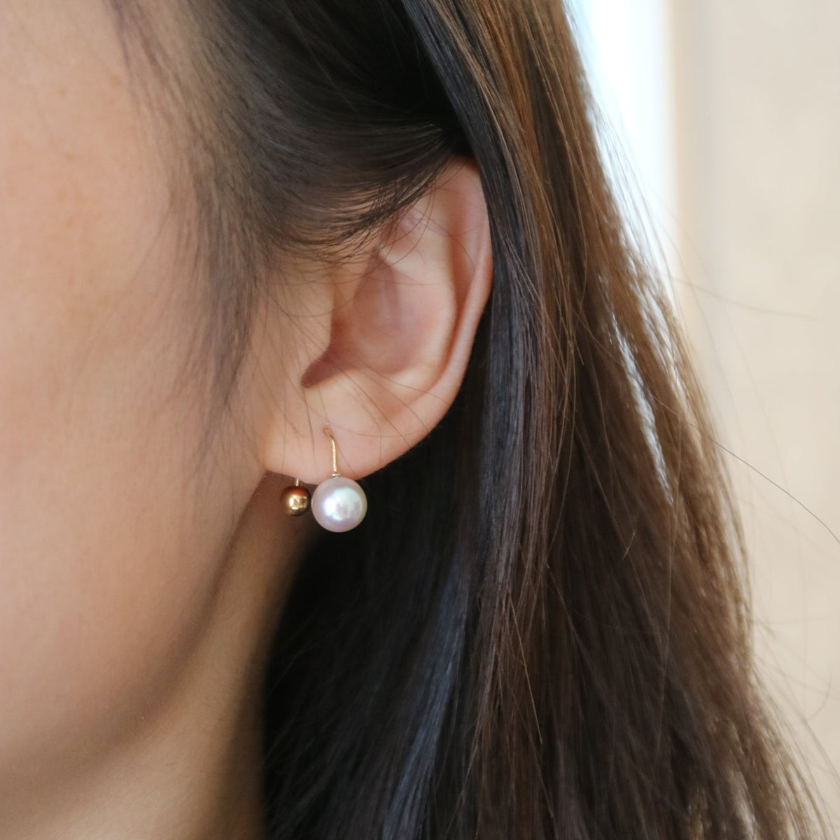 7.0mm Natural Silver Blue Akoya Pear U Shaped Earrings 18K Yellow Gold