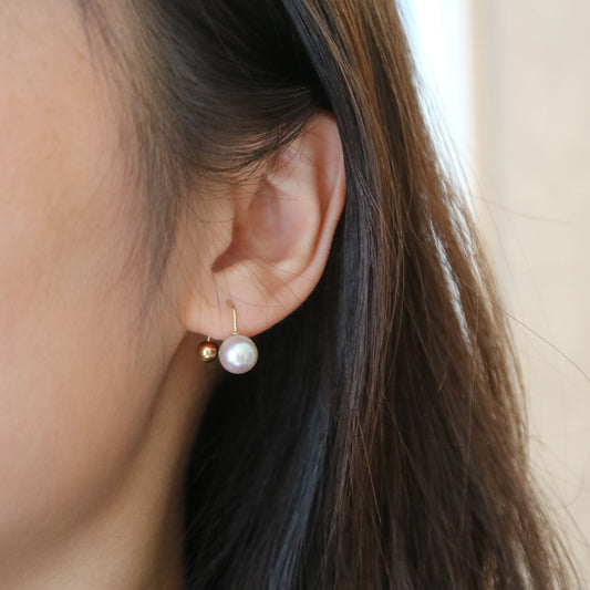 7.0mm Natural Silver Blue Akoya Pear U Shaped Earrings 18K Yellow Gold