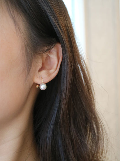 7mm Natural Silver Blue Akoya Pear U Shaped Earrings 18K Yellow Gold - KOKOPEARLJEWELRY - 2