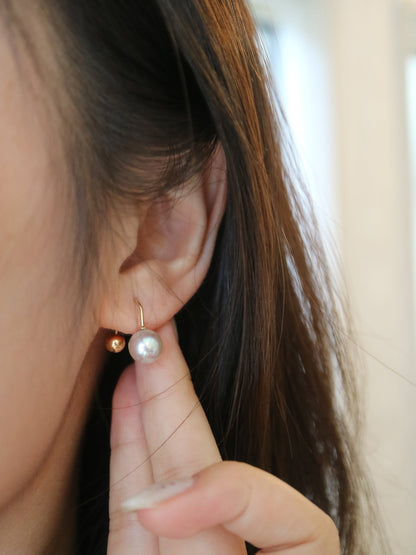 7mm Natural Silver Blue Akoya Pear U Shaped Earrings 18K Yellow Gold - KOKOPEARLJEWELRY - 4
