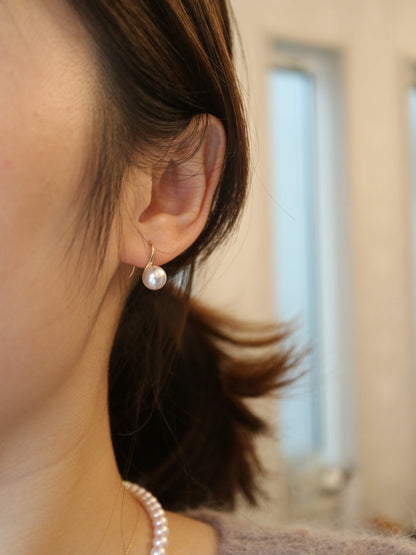 7mm Natural Silver Blue Akoya Pearl Drop Hook Earrings 18K Yellow Gold - KOKOPEARLJEWELRY - 2