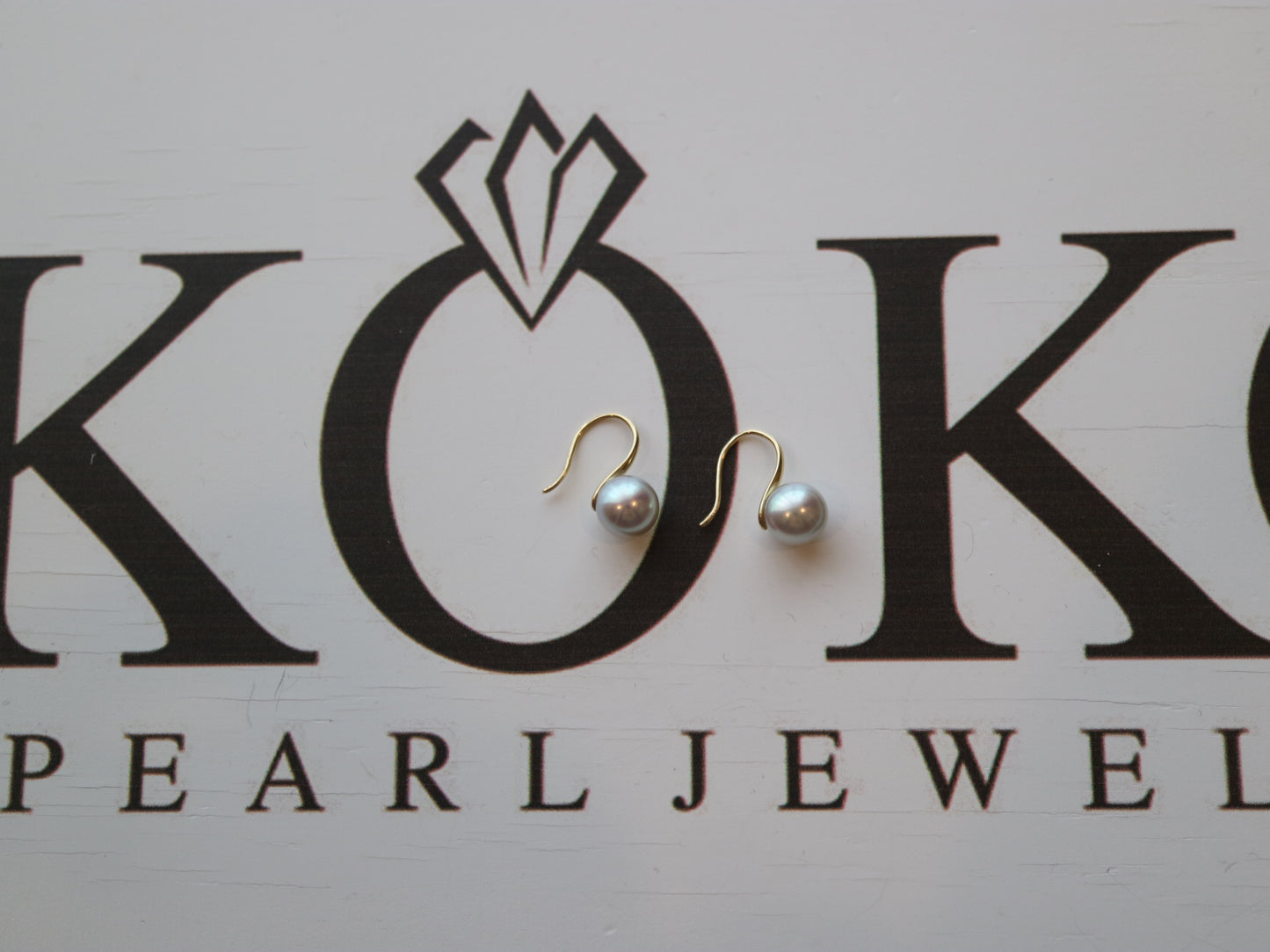 7mm 天然シルバー ブルー アコヤ パール ドロップ フック イヤリング 18K イエロー ゴールド