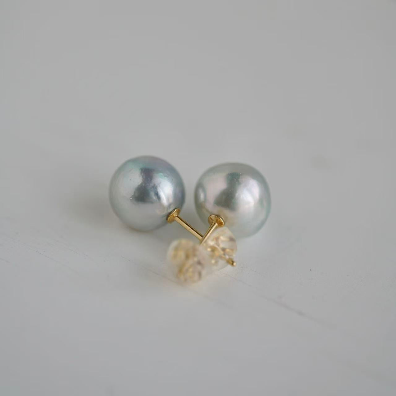 Pierced/Clip-On Type | 8.0mm Natural Silver Blue Baroque Akoya Pearl Stud Earrings