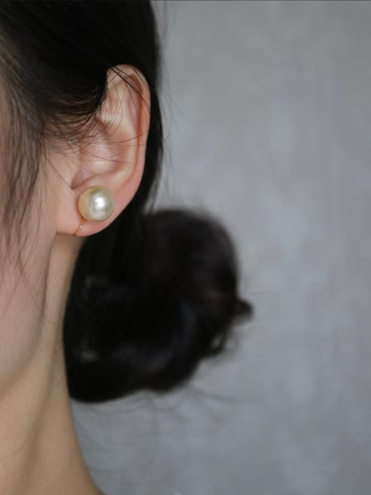 Clip Earrings Available | 11mm Natural Champagne Tone South Sea Pearl Stud Earrings 18KYG/SV - KOKOPEARLJEWELRY - 1