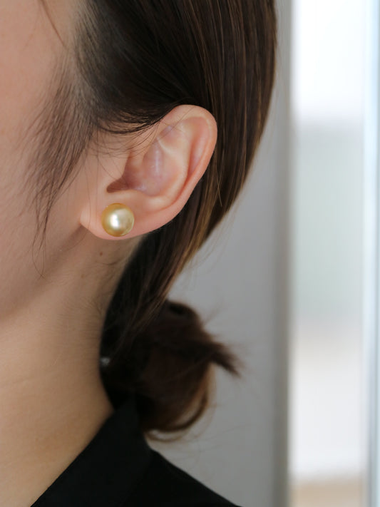 クリップイヤリングあり | 10mm ゴールデン サウス シー パール スタッド イヤリング