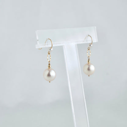 Rare Size 9mm Pinkish White Akoya Pearl Drop Hook Earrings 18K Gold - KOKOPEARLJEWELRY - 4