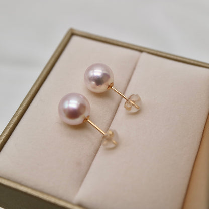 Clip Earrings Available | Sakura Pink 8.5mm Akoya Pearl Stud Earrings K18YG
