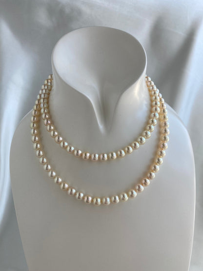 Extra Long 80cm Cream Golden Akoya Pearl Strand Necklace