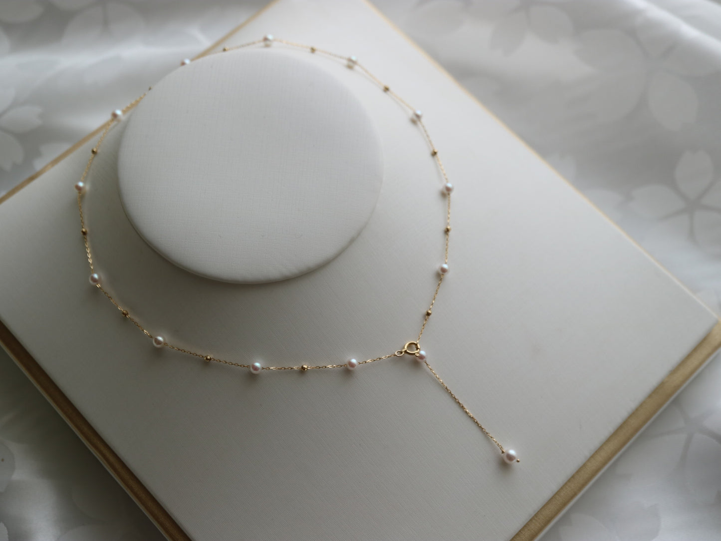 4.5mm Akoya Pearl & 18K Gold Beads Station Necklace