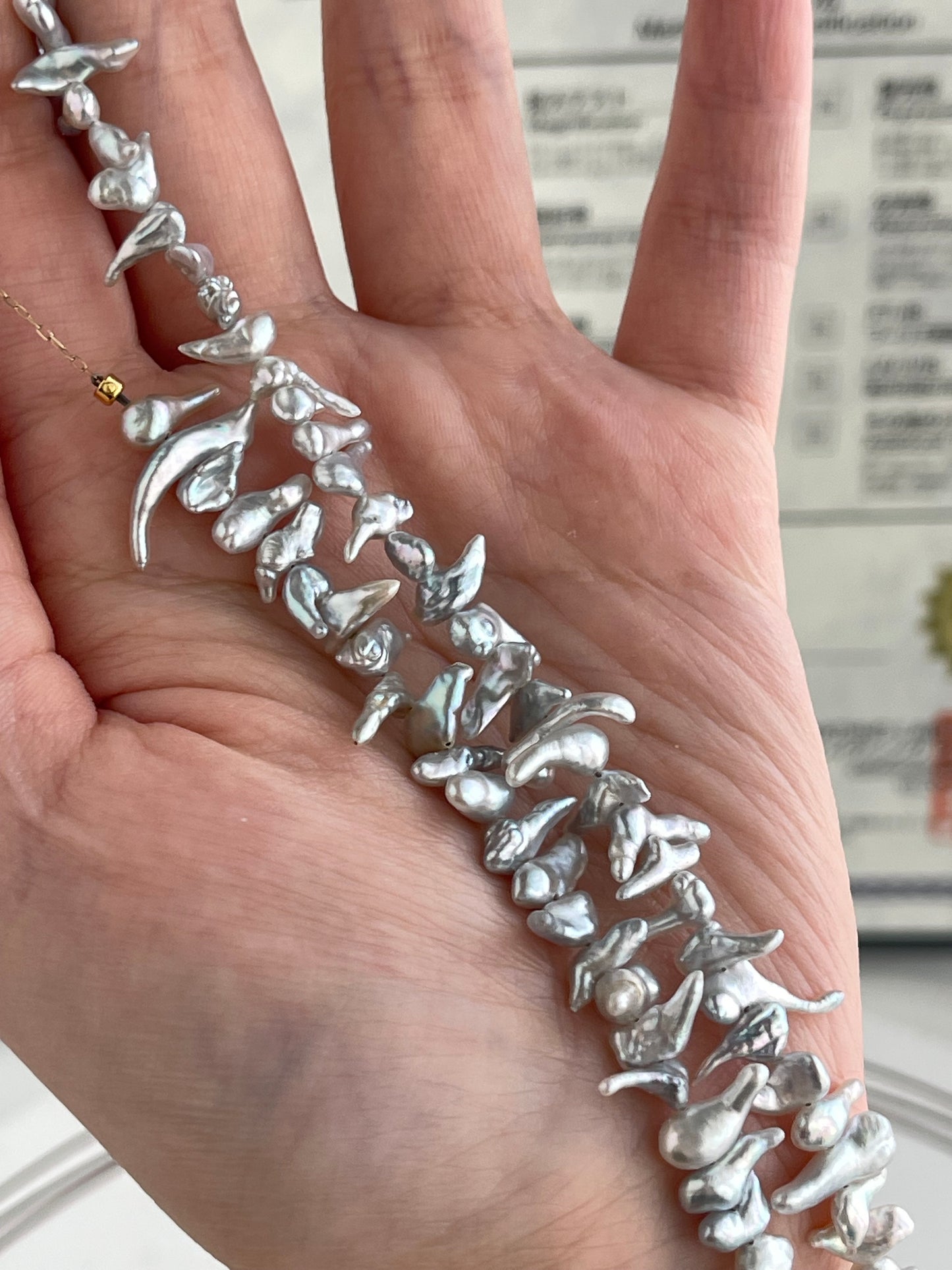 4mm ナチュラル シルバー トーン アコヤ ケシ パール ビーズ ネックレス