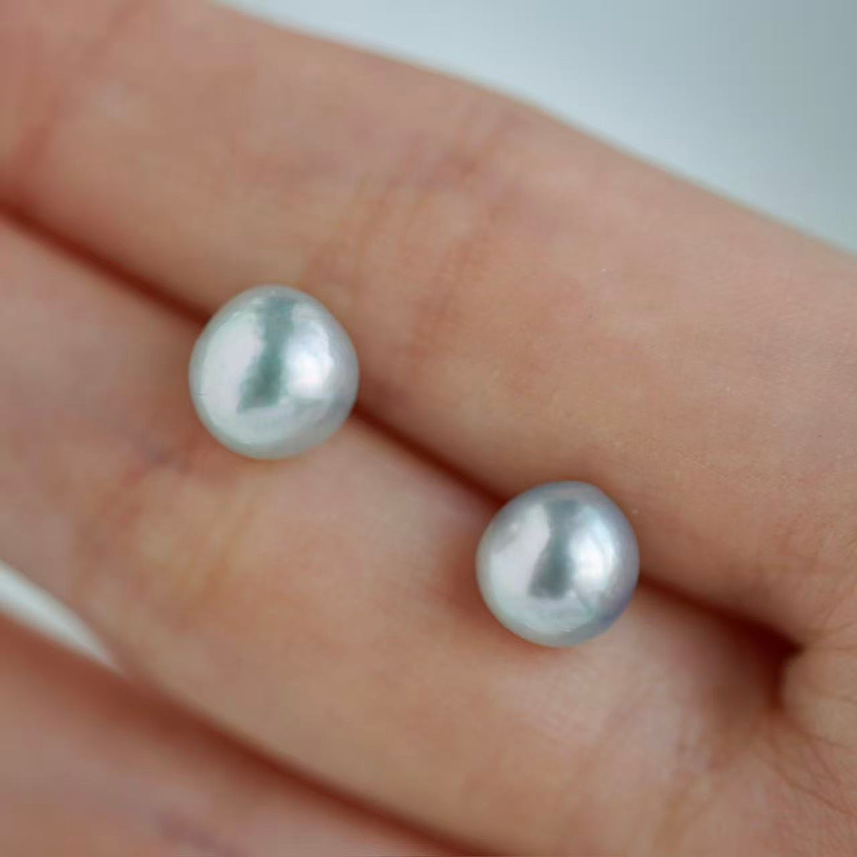 Pierced/Clip-On Type | 8.0mm Natural Silver Blue Baroque Akoya Pearl Stud Earrings