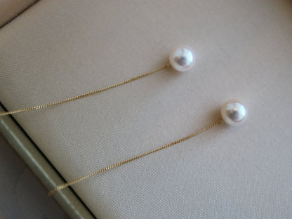 6.5mm Akoya Pearl Drop String Earrings 18K Yellow Gold - KOKOPEARLJEWELRY - 8