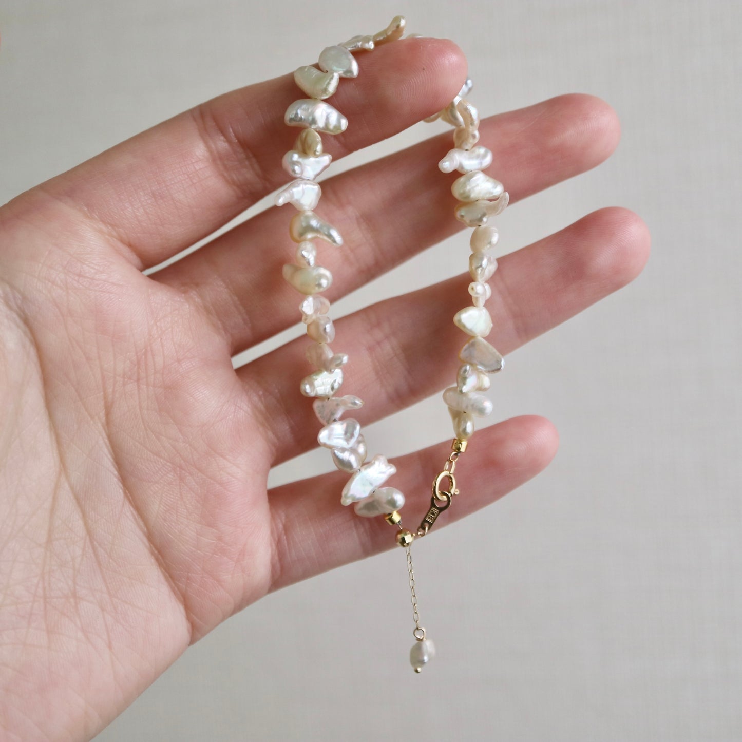 4+mm Champagne Tone Akoya Keshi Pearl Beaded Bracelet 18KYG