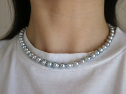 Baroque Shaped 6.5mm Natural Silver Blue Akoya Pearl Strand Necklace - KOKOPEARLJEWELRY - 4
