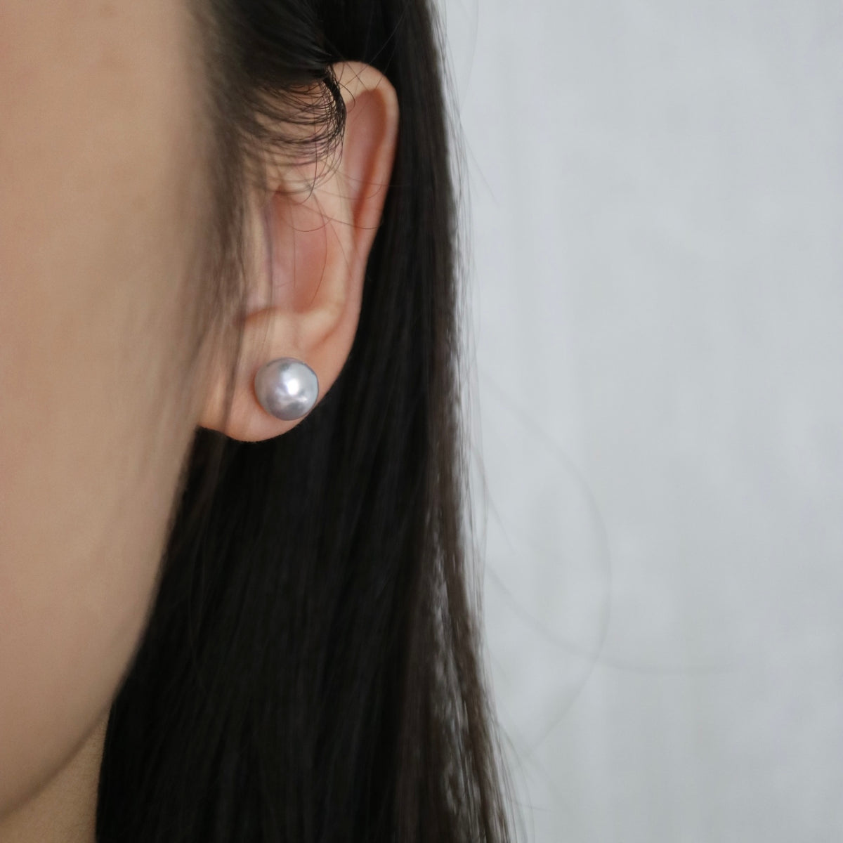 Pierced/Clip-On Type | 8.0mm Natural Silver Blue Baroque Akoya Pearl Stud Earrings