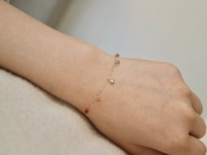 Gold Heart Akoya Pearl Mixed Color Sapphire Station Bracelet 10K Gold - KOKOPEARLJEWELRY - 3
