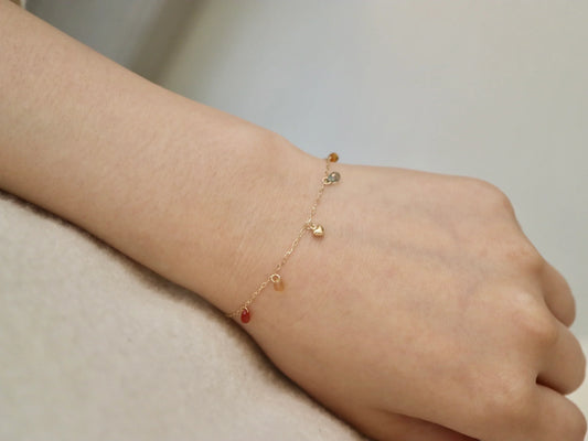 10K金金心形Akoya珍珠混色藍寶石手鍊