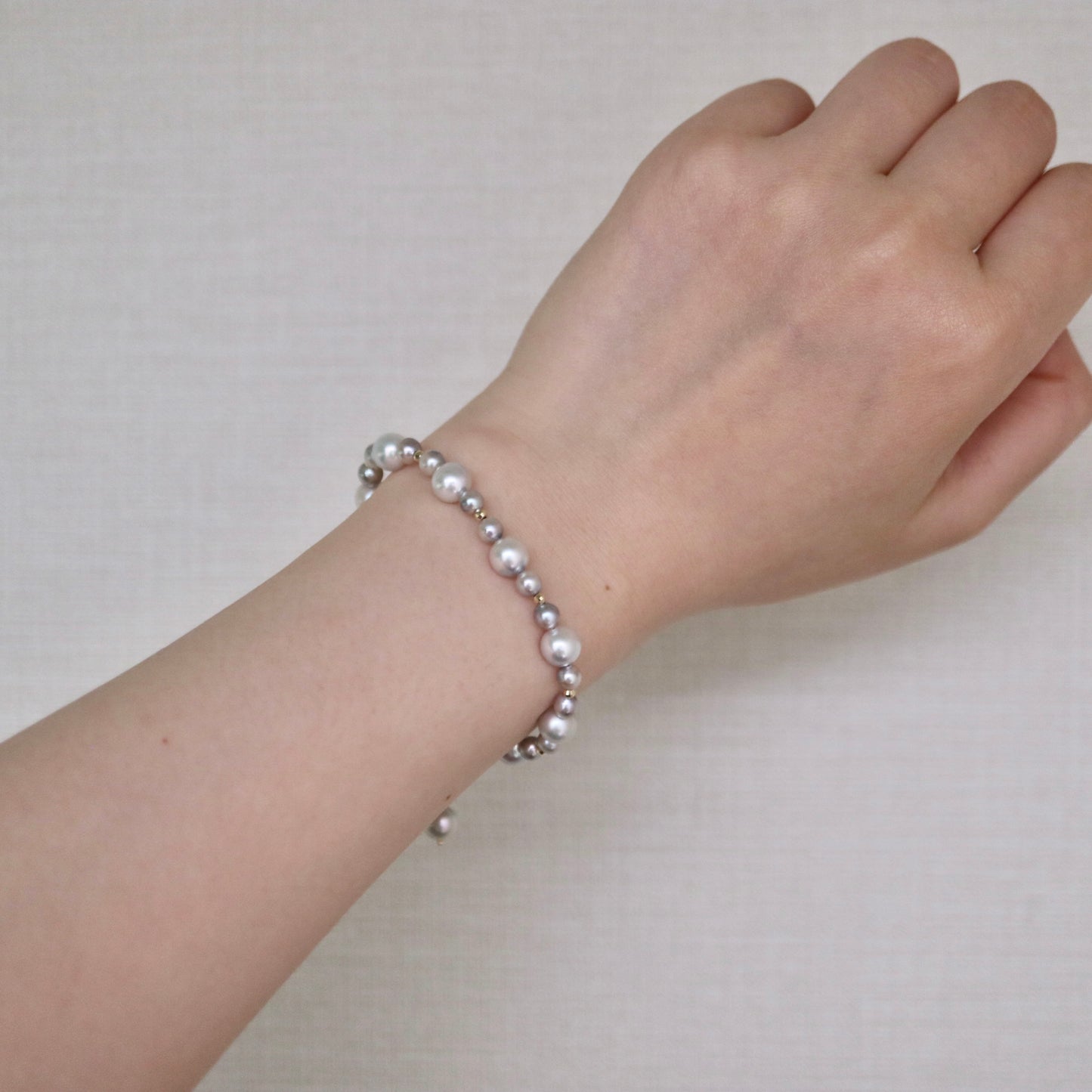 4+6mm Natural Silver Blue Akoya Pearl Beaded Bracelet K18YG