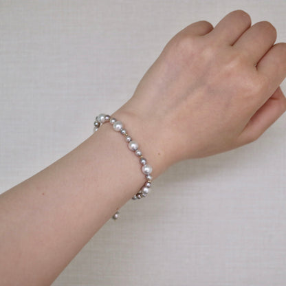4+6mm Natural Silver Blue Akoya Pearl Beaded Bracelet K18YG